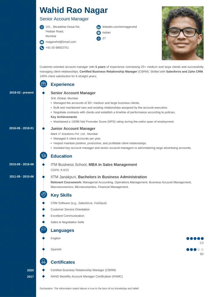 Concept Indian CV Format made with ResumeLab CV maker