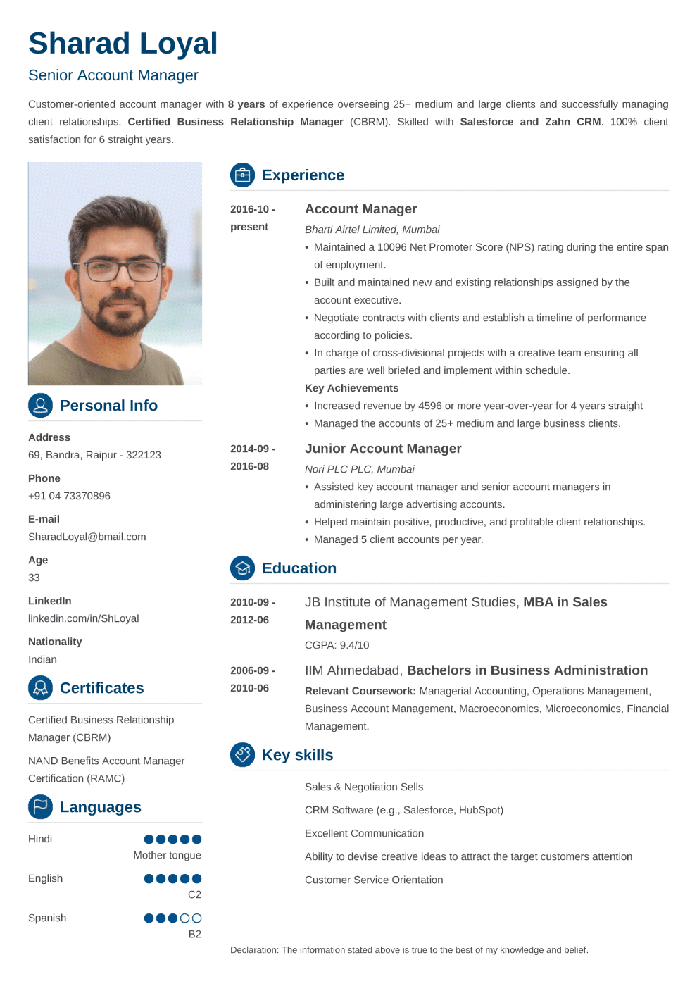 Crisp Indian CV Template