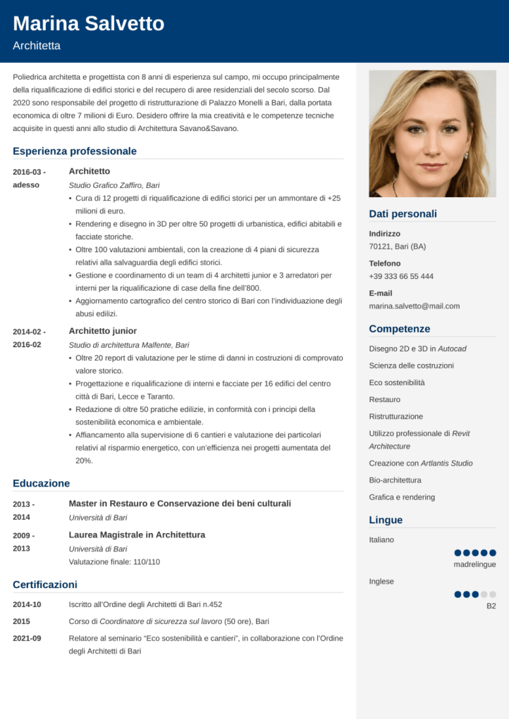 Esempio di curriculum vitae Cubic