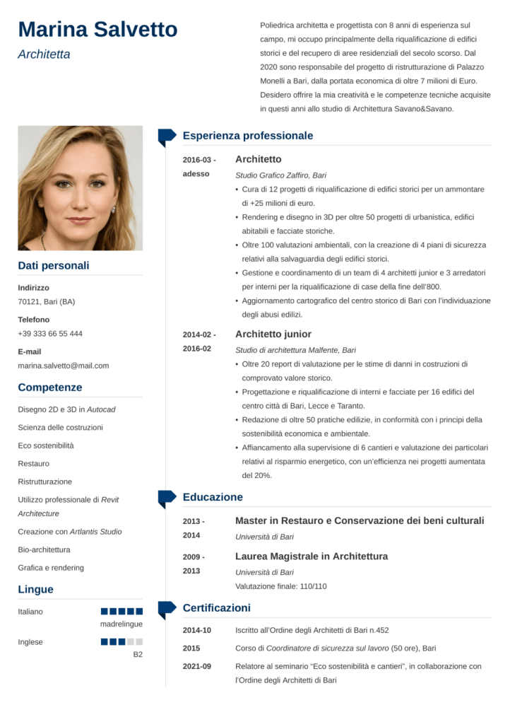 Esempio di curriculum vitae Muse