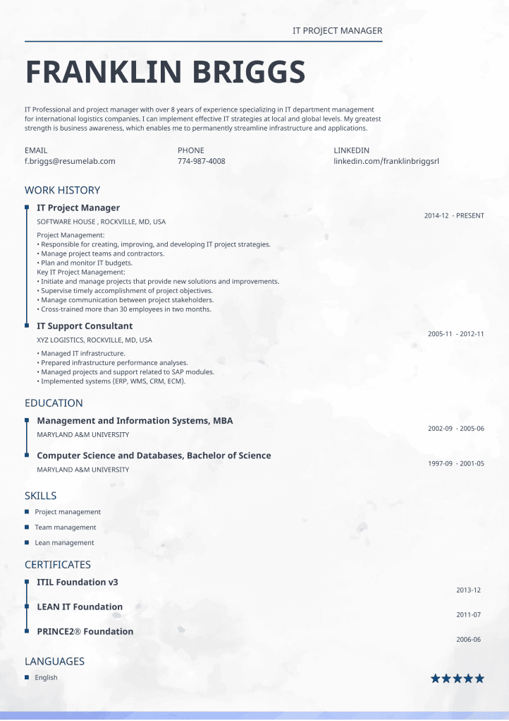 resume template ceramica