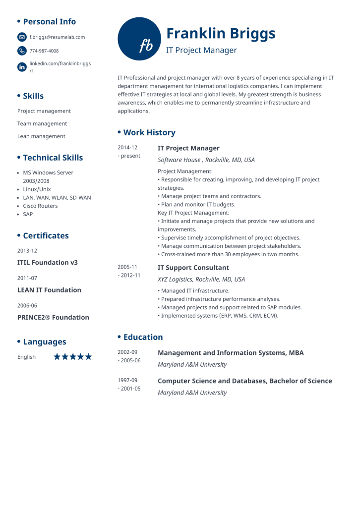 resume template initials