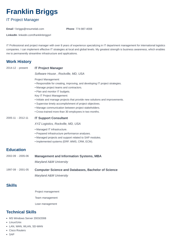 resume template minimo