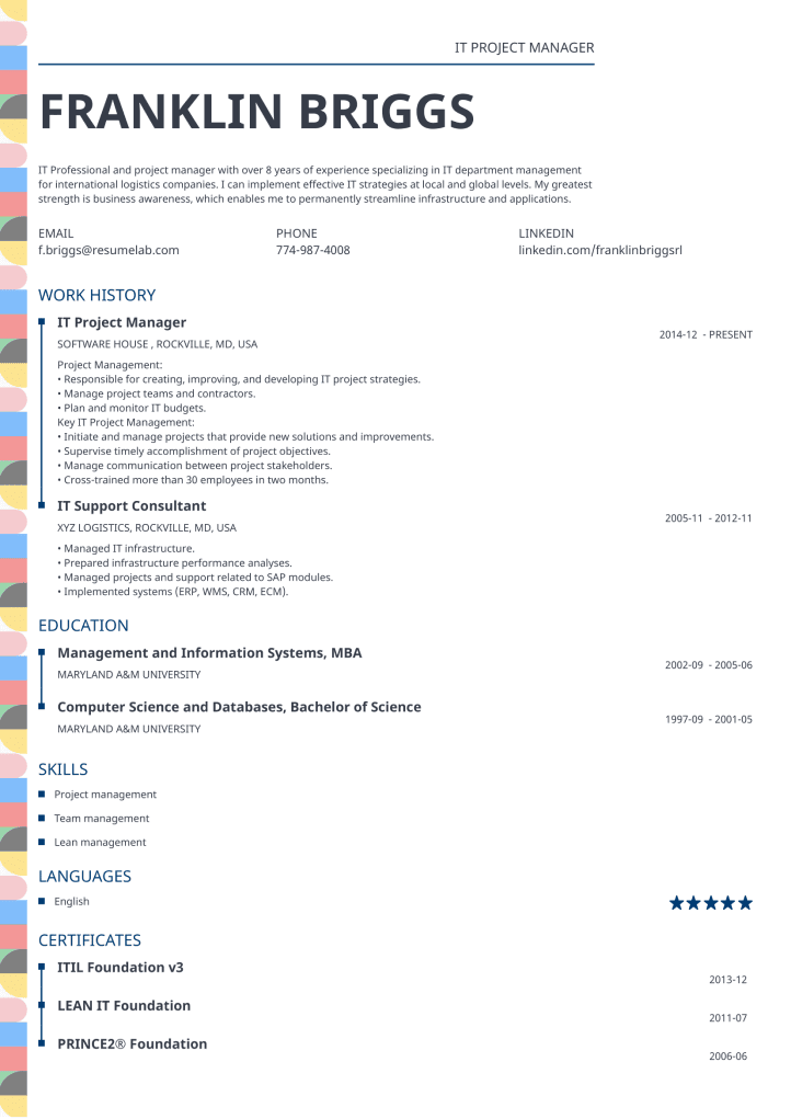 resume template profile