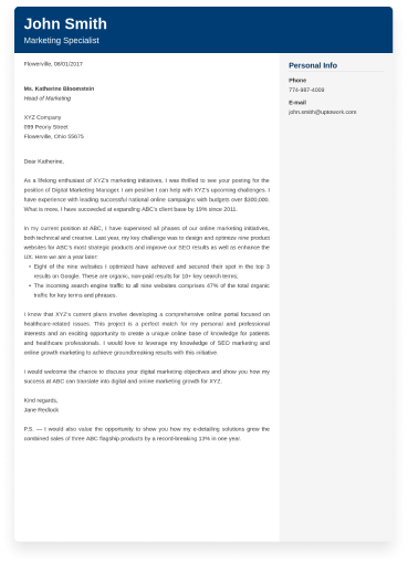 Sample Cover Letter Created With ResumeLab Builder