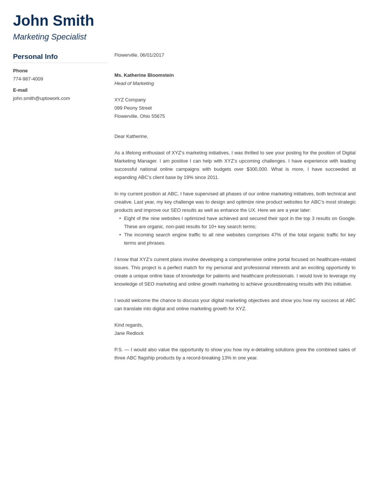 professional cover letter sample pdf