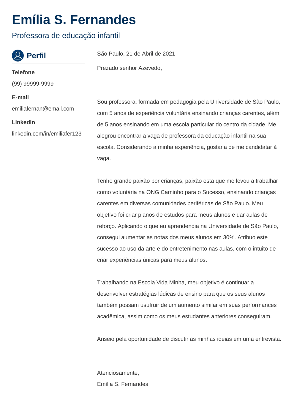 Exemplo de carta de apresentação para trabalho ou estudo