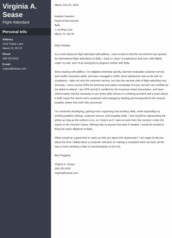 flight attendant cover letter example