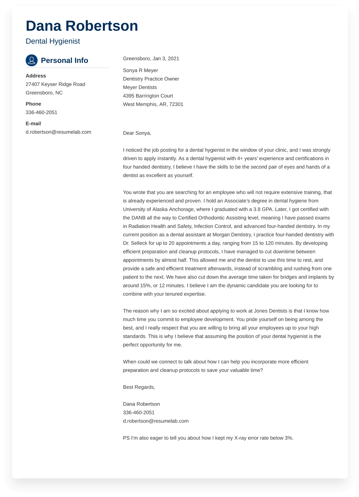Cover Letter Example made with ResumeLab Builder