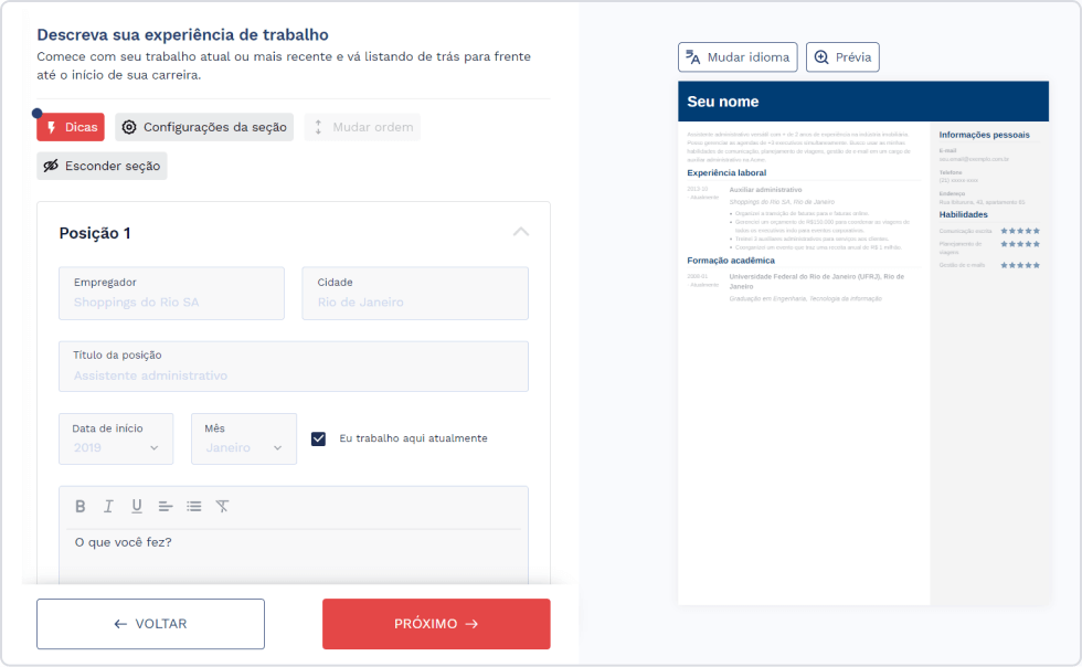Gerador de currículo online - crie um currículo profissional