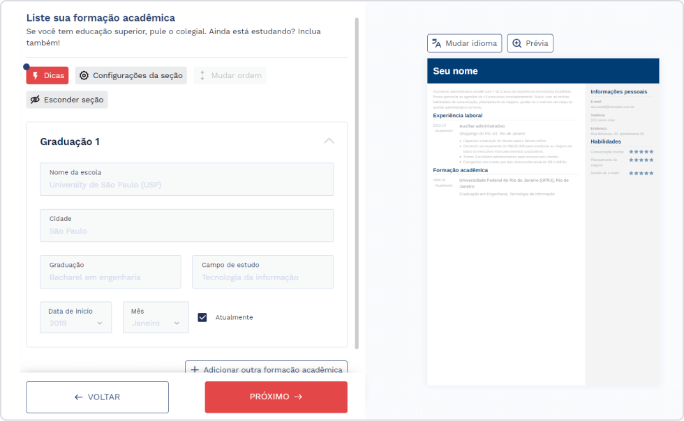 Gerador de currículo online - crie um currículo profissional