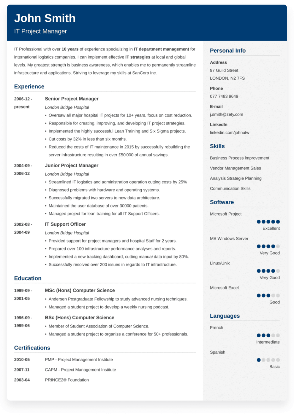 CV made with ResumeLab resume builder. Cubic Template.