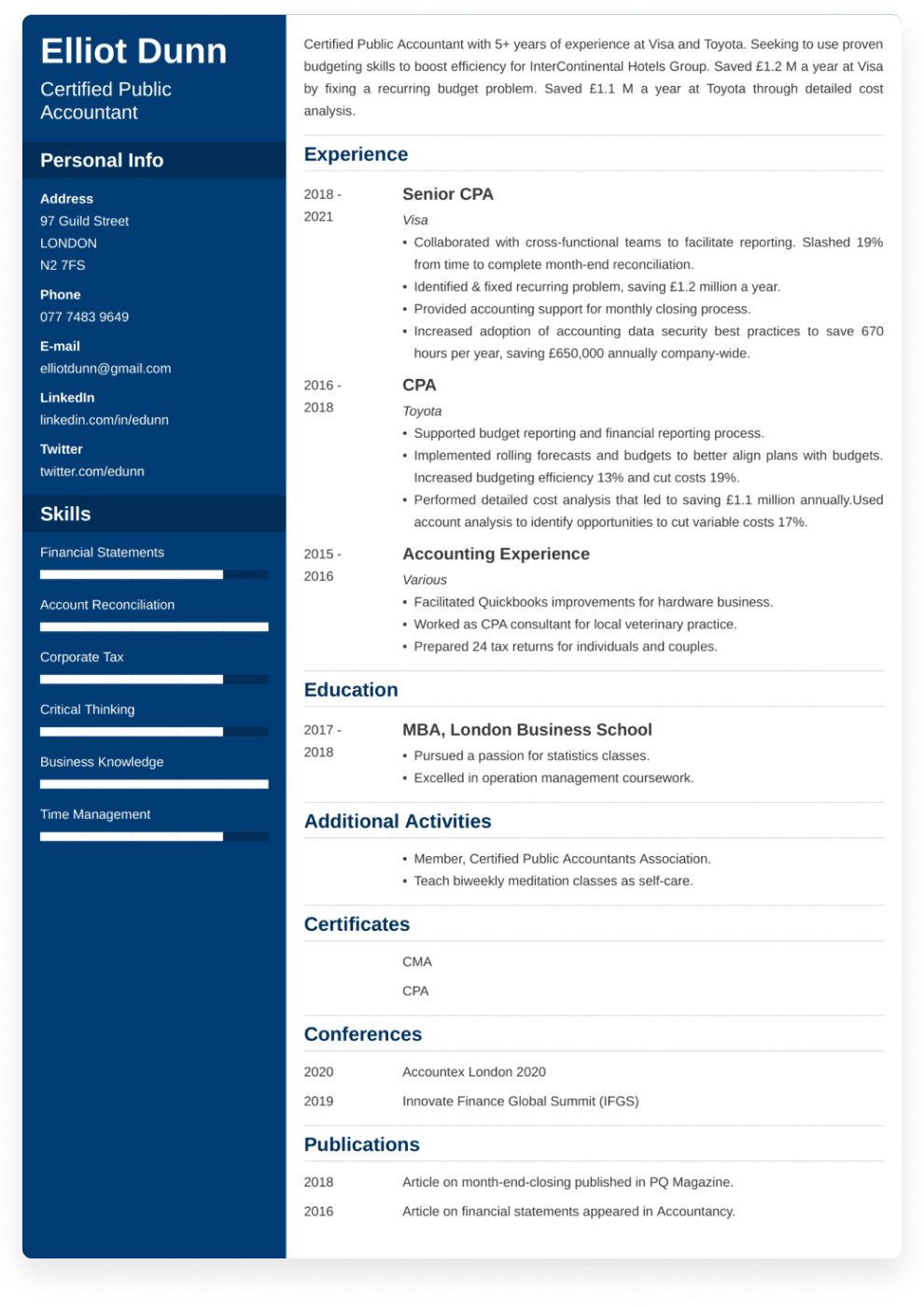 Sample resume made with resumelab CV builder