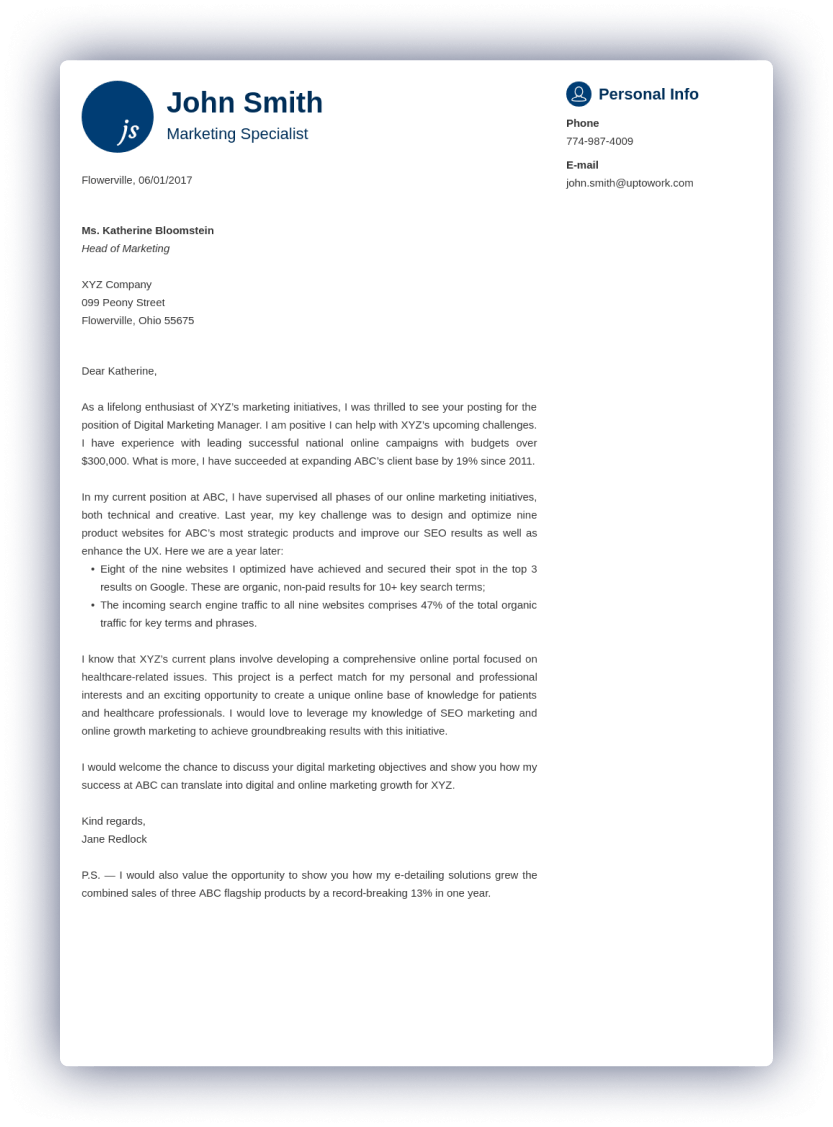 Cover Letter Template Example