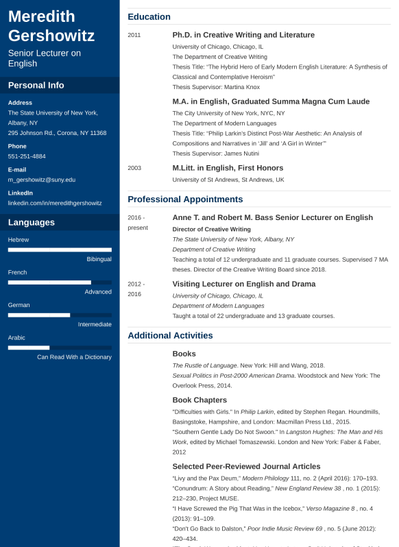 academic resume example