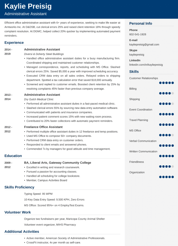 Administrative assistant CV example