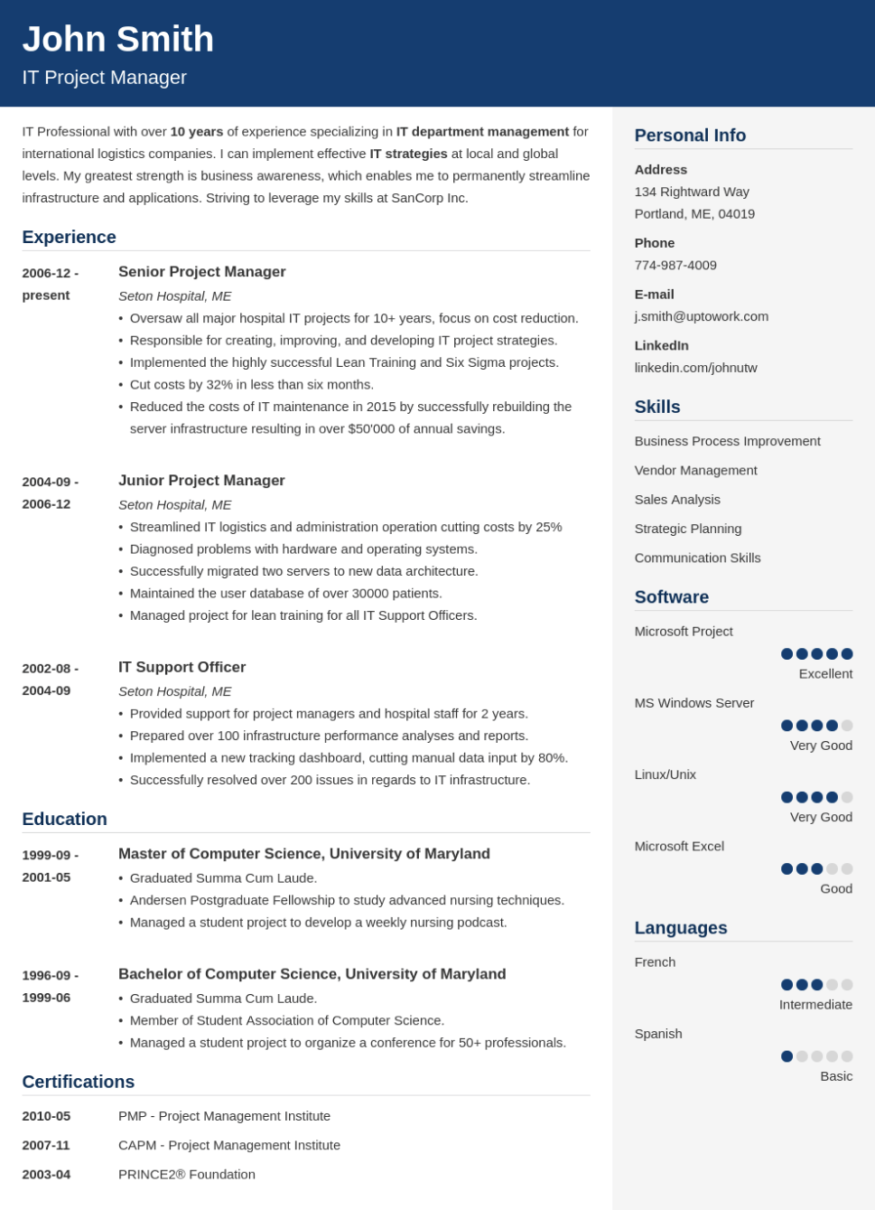 Example of a resume
