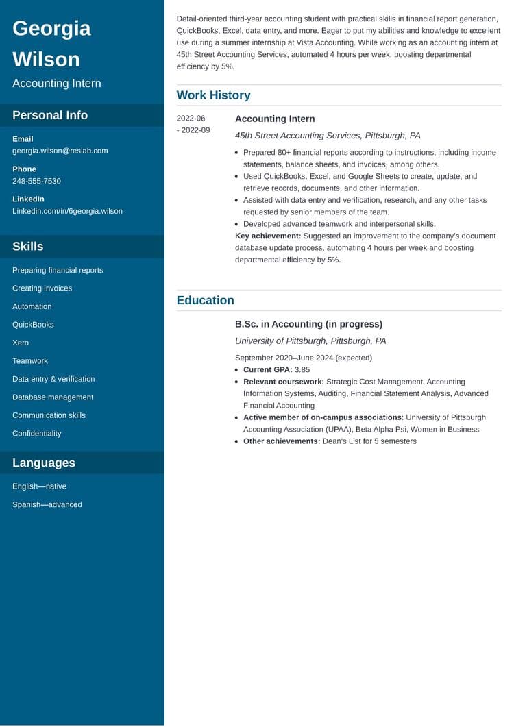 resume accounting intern example