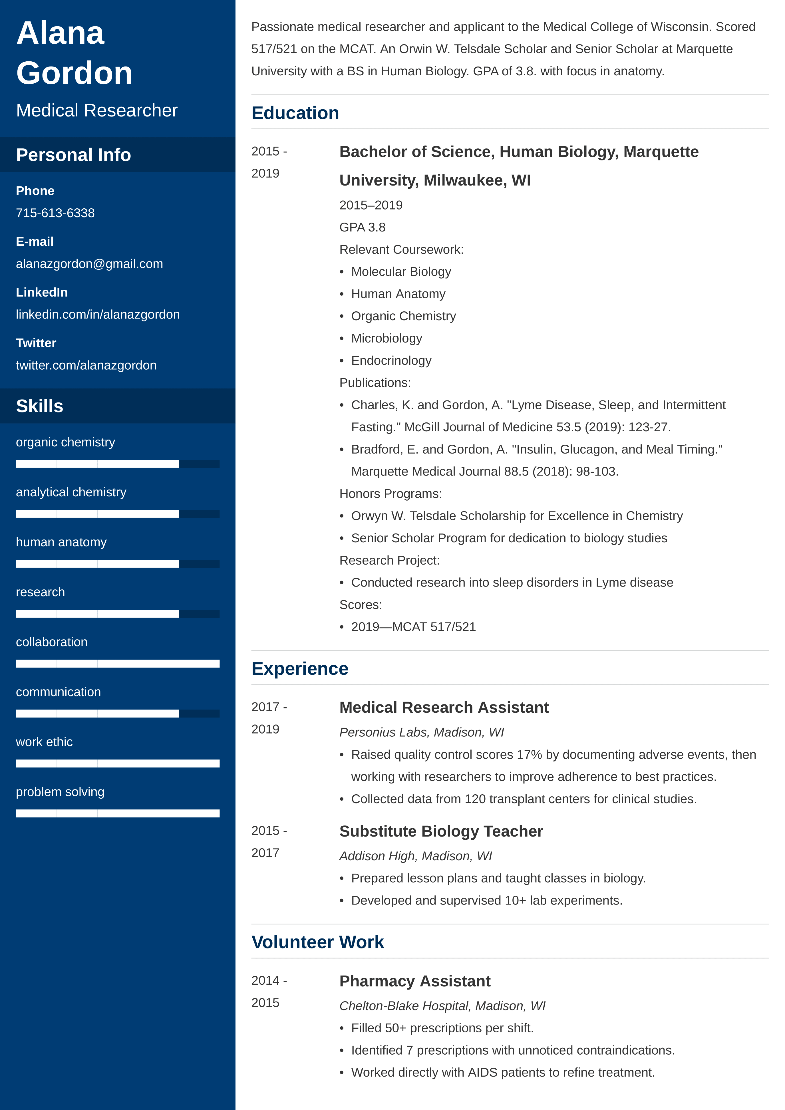 medical school cv example