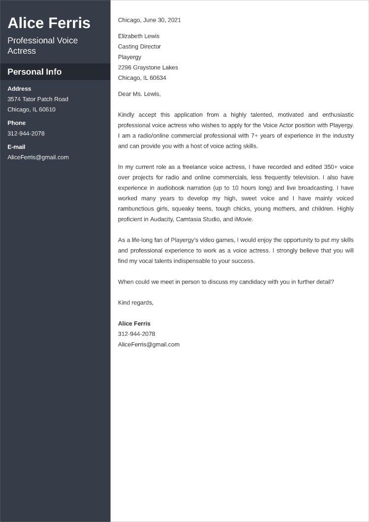 acting cover letter templates