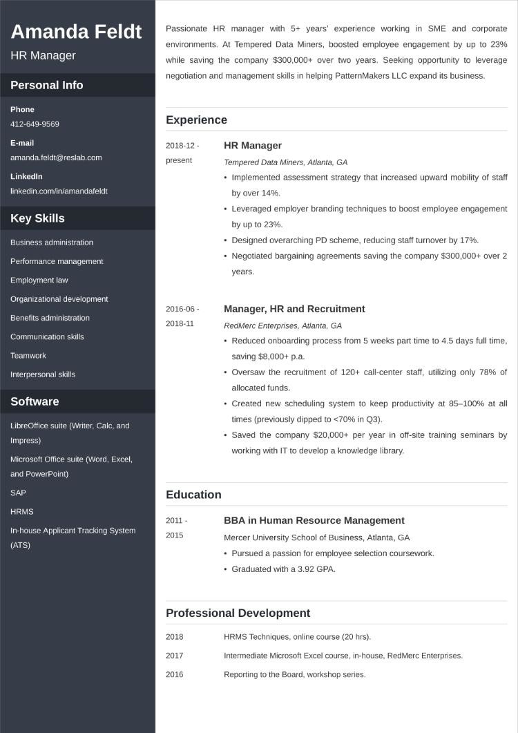 HR manager resume example