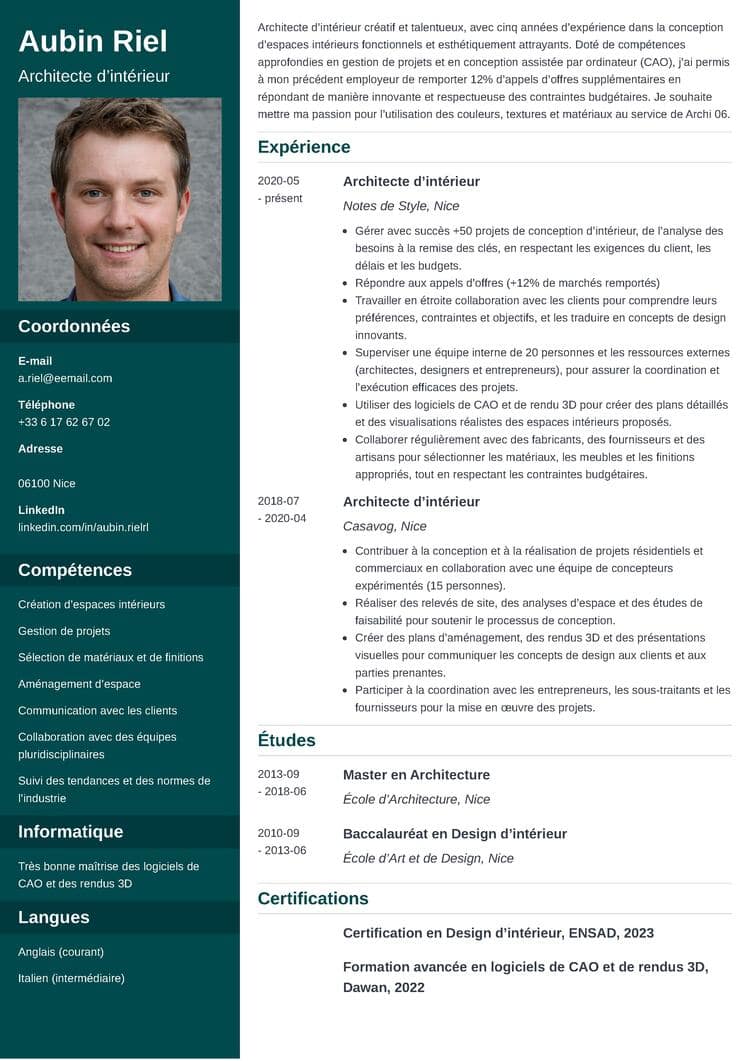 Exemple de CV architecte