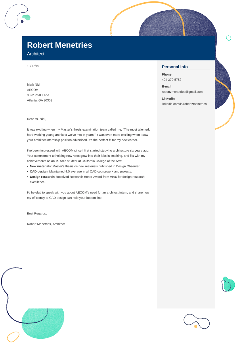 Architecture Internship Cover Letter Example
