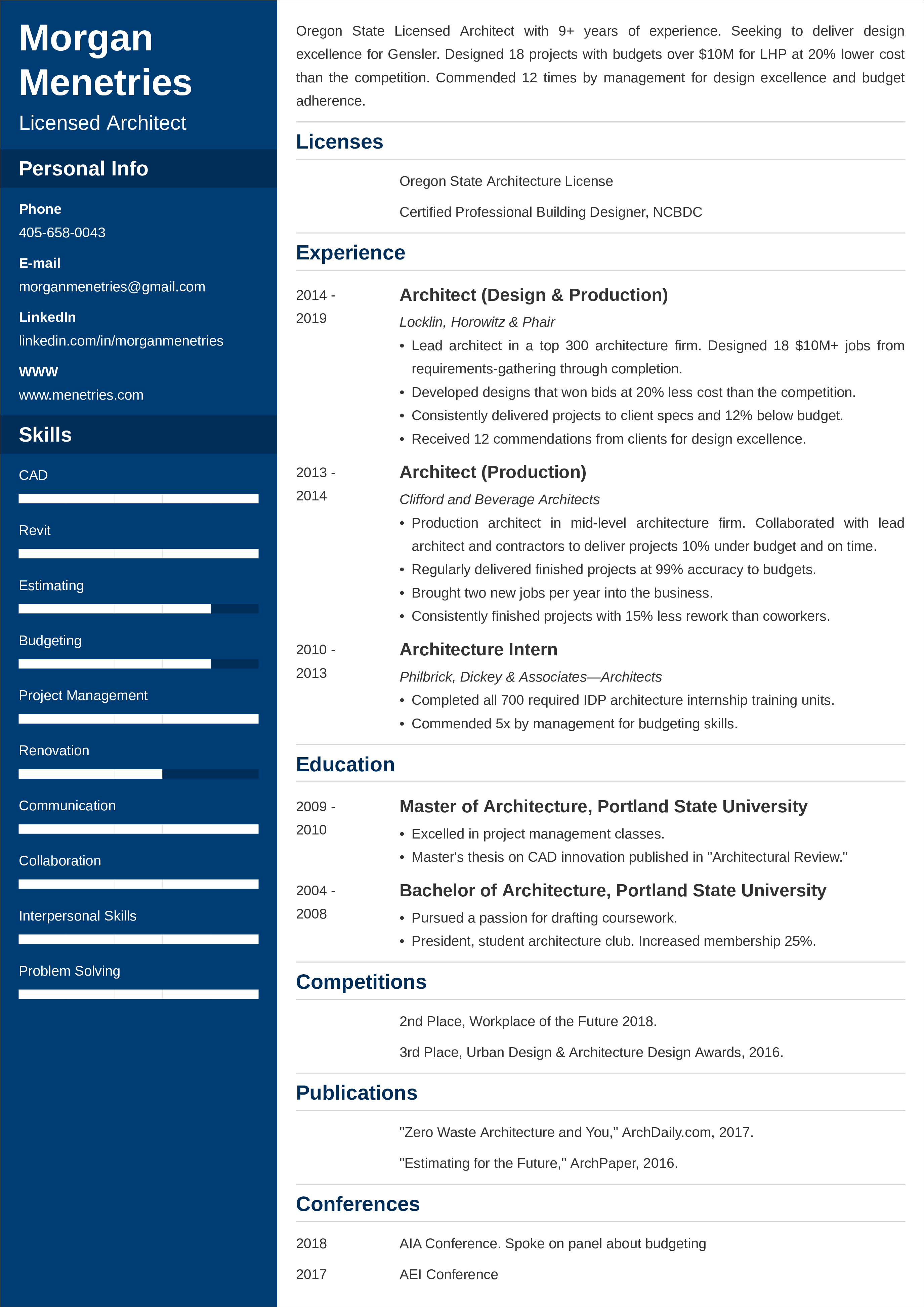 resume objective examples for architectural engineer