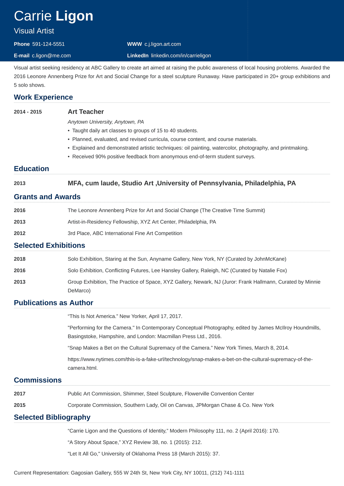 Artist Resume Sample Examples Templates Guide for 2024
