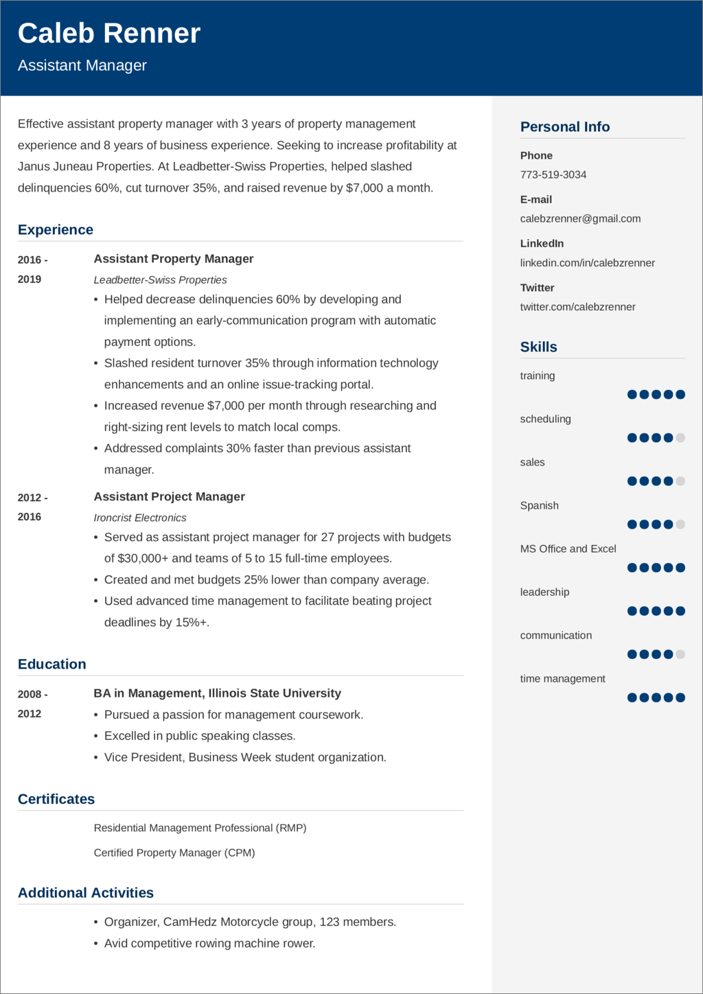 Assistant Manager Resume Example Myperfectresume Vrogue co