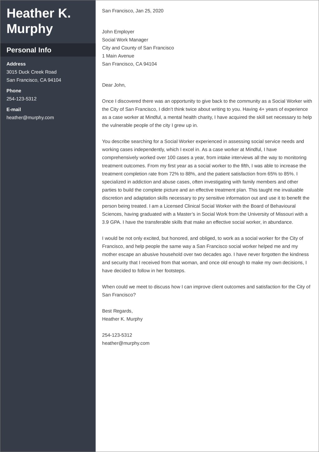 social work cover letter templates