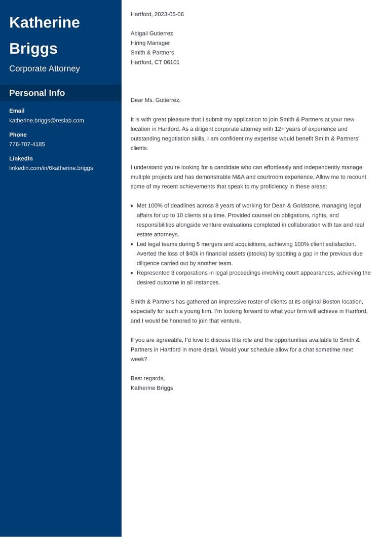 sample attorney cover letter
