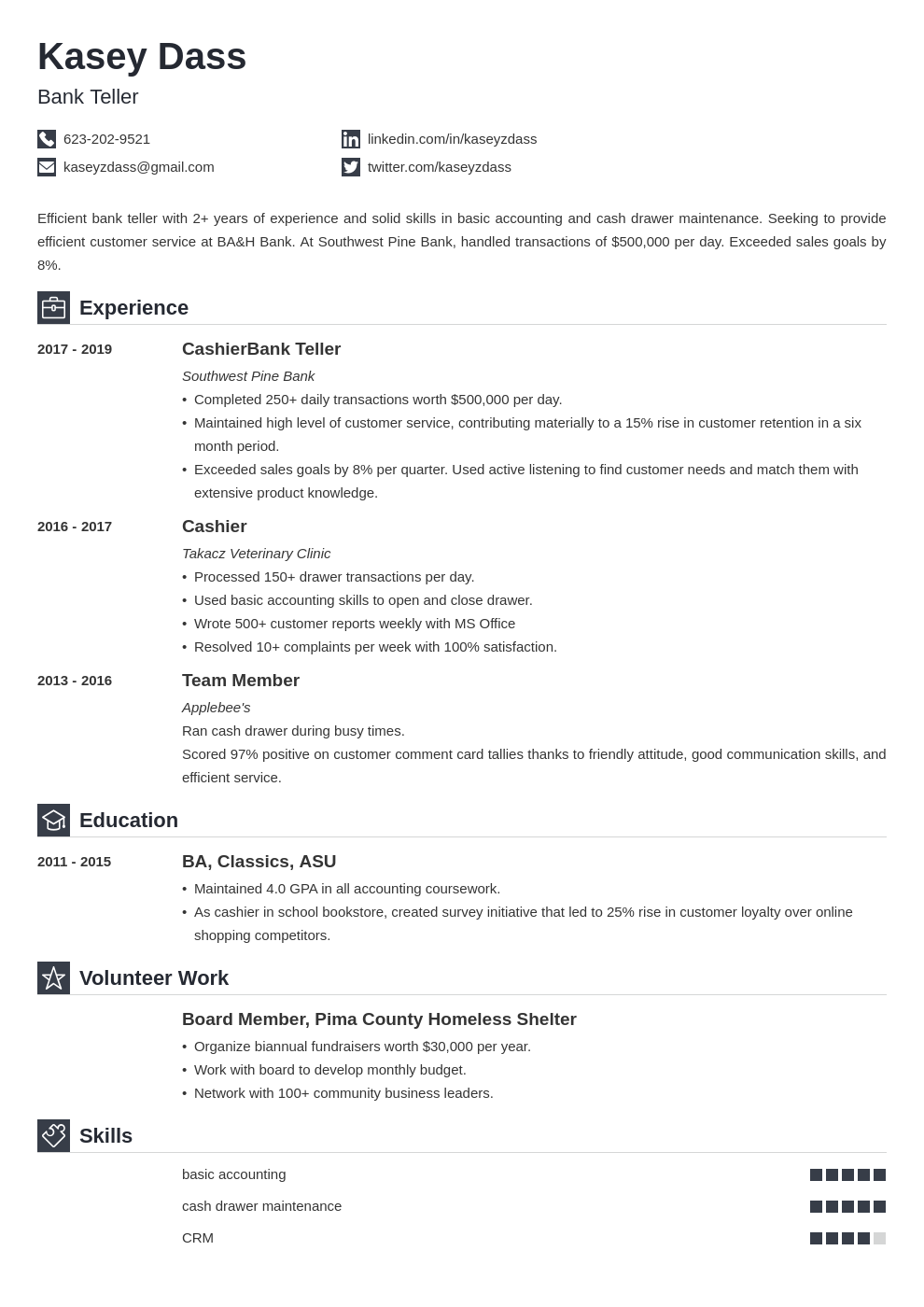 Bank Teller Resume: Examples & Skills (+ Tips for 2024)