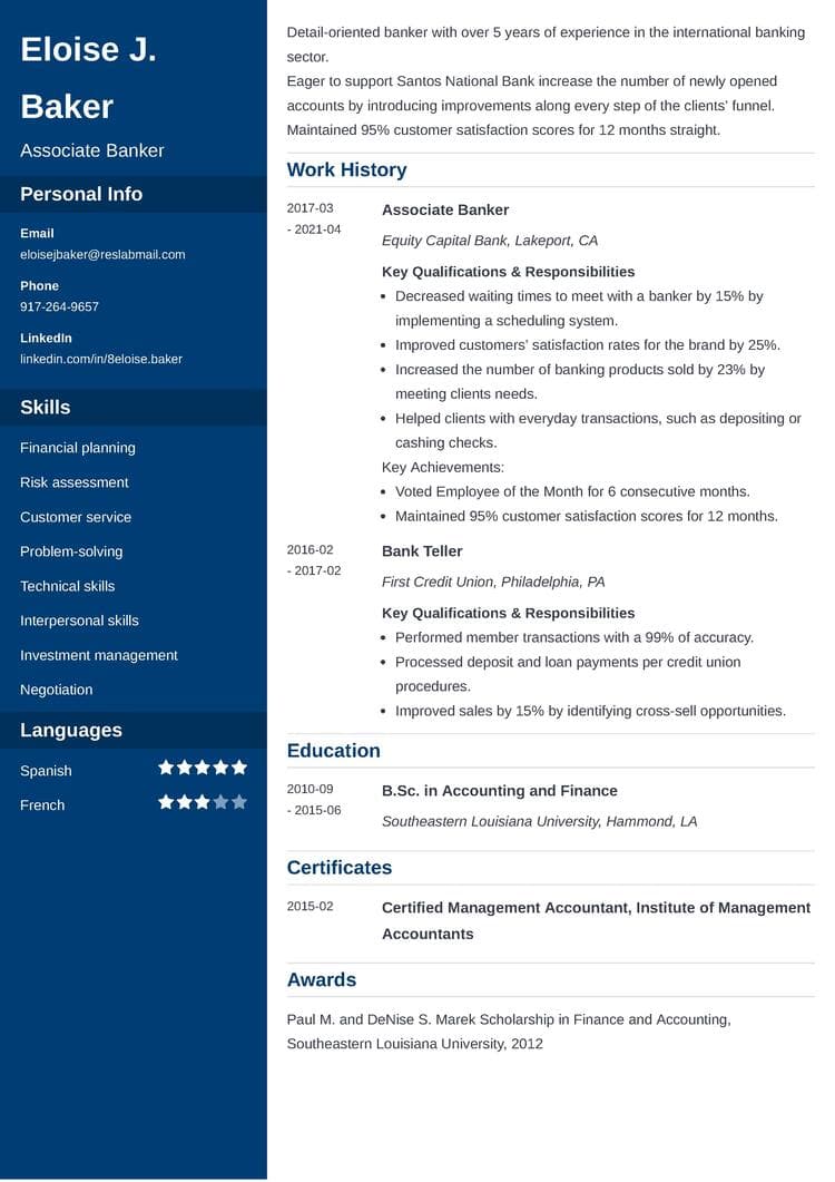Banking Resume Examples Template Skills Objective More