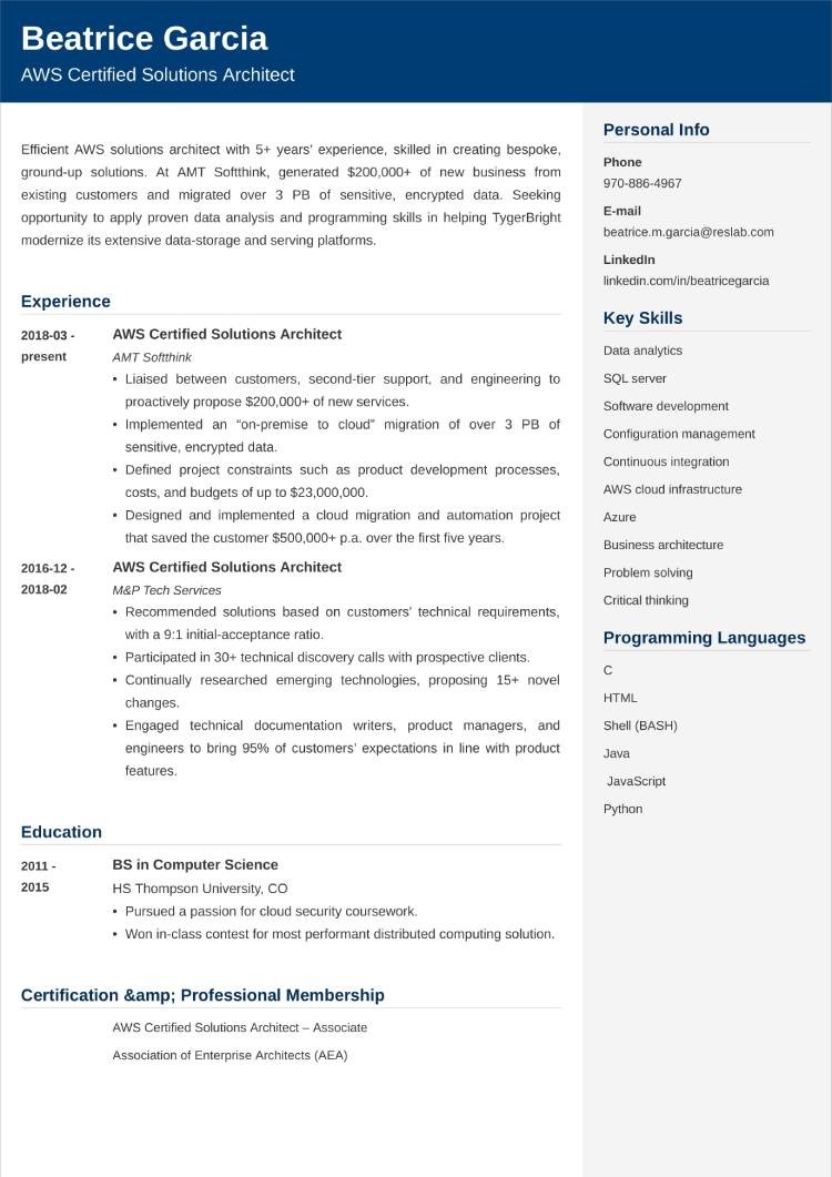 AWS Solutions Architect Resume Samples Writing Tips