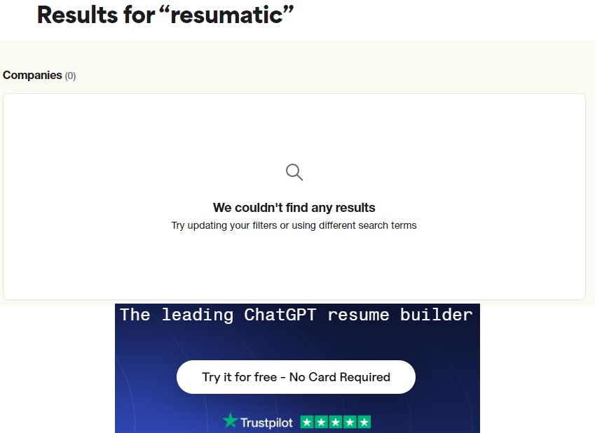 Resumatic lack of reviews on Trustpilot, despite 5 star rating on website