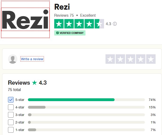 Rezi 4.3 star customer reviews on Trustpilot