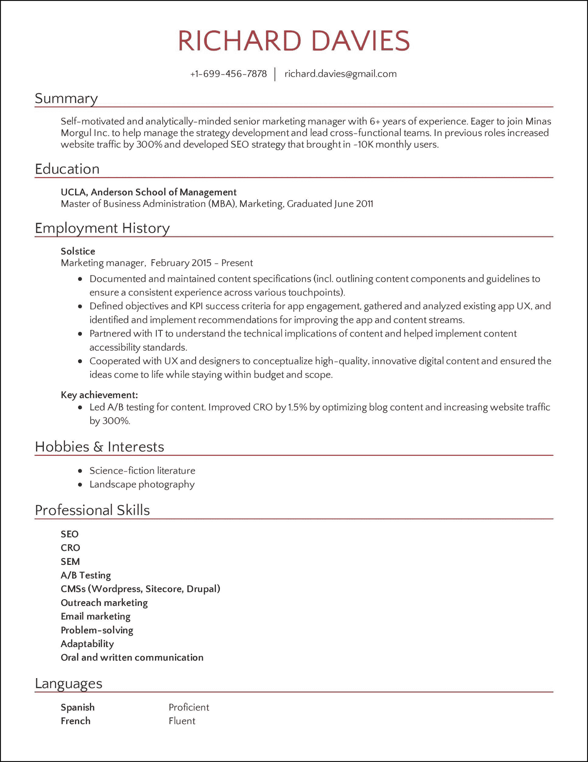 resume builder free of cost