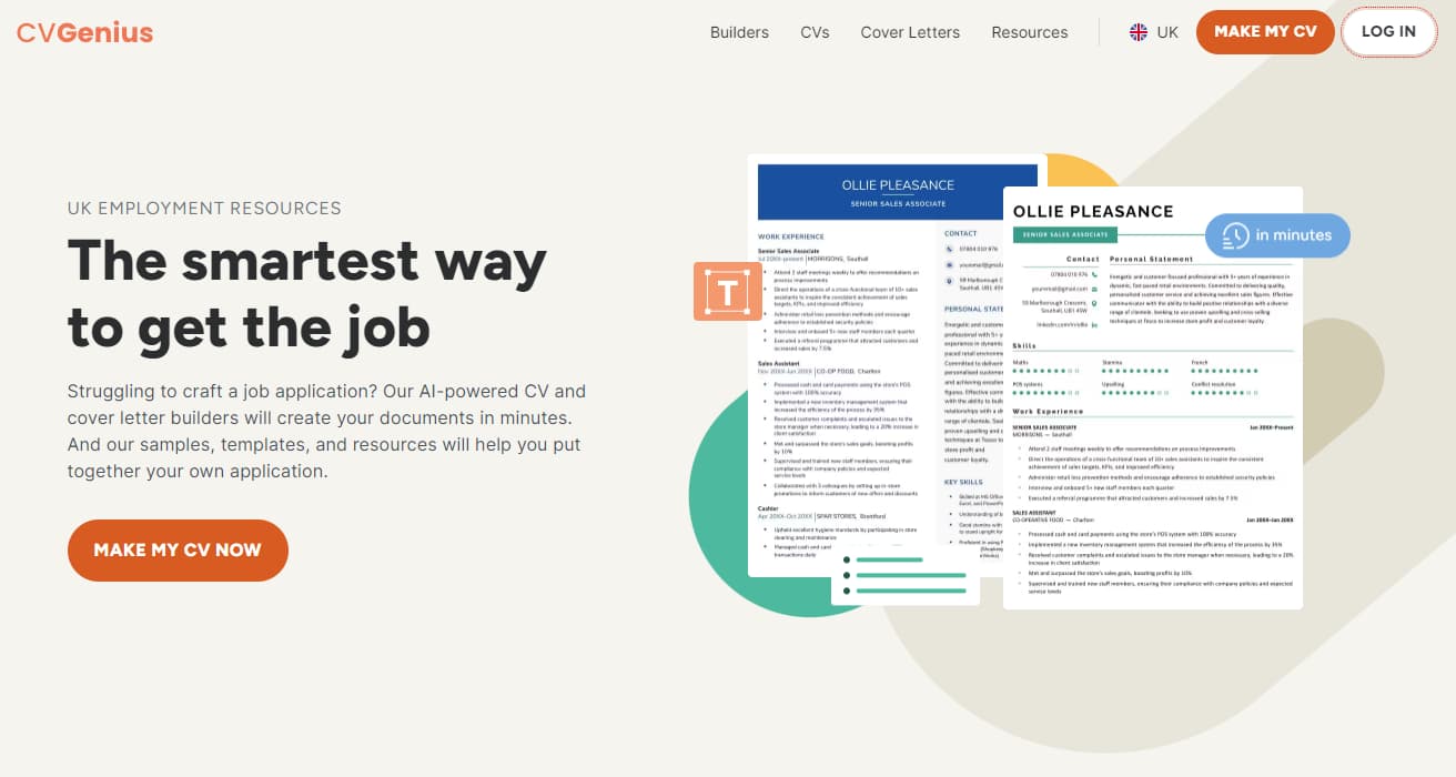 CVgenius main website view