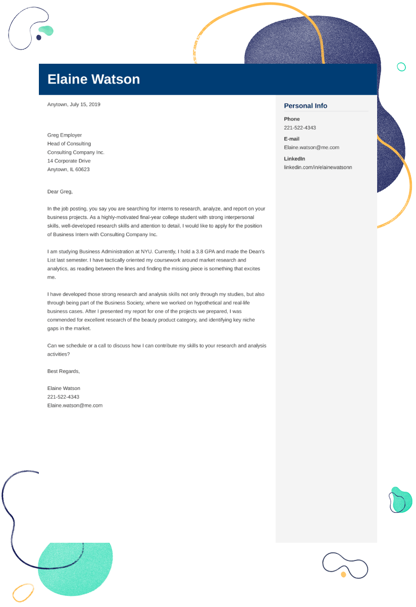 Business Internship Cover Letter Example