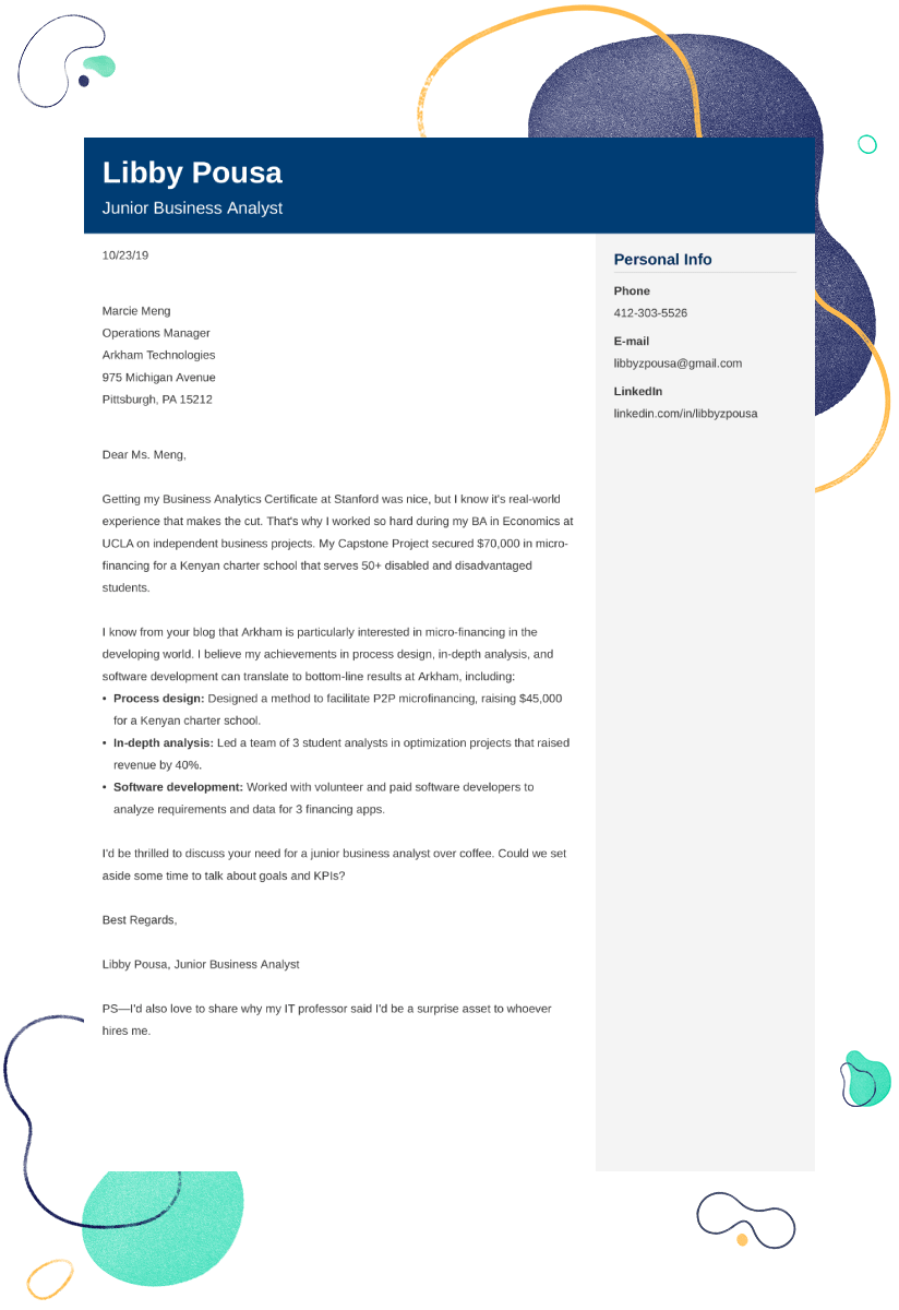 Business Analyst Internship Cover Letter Example