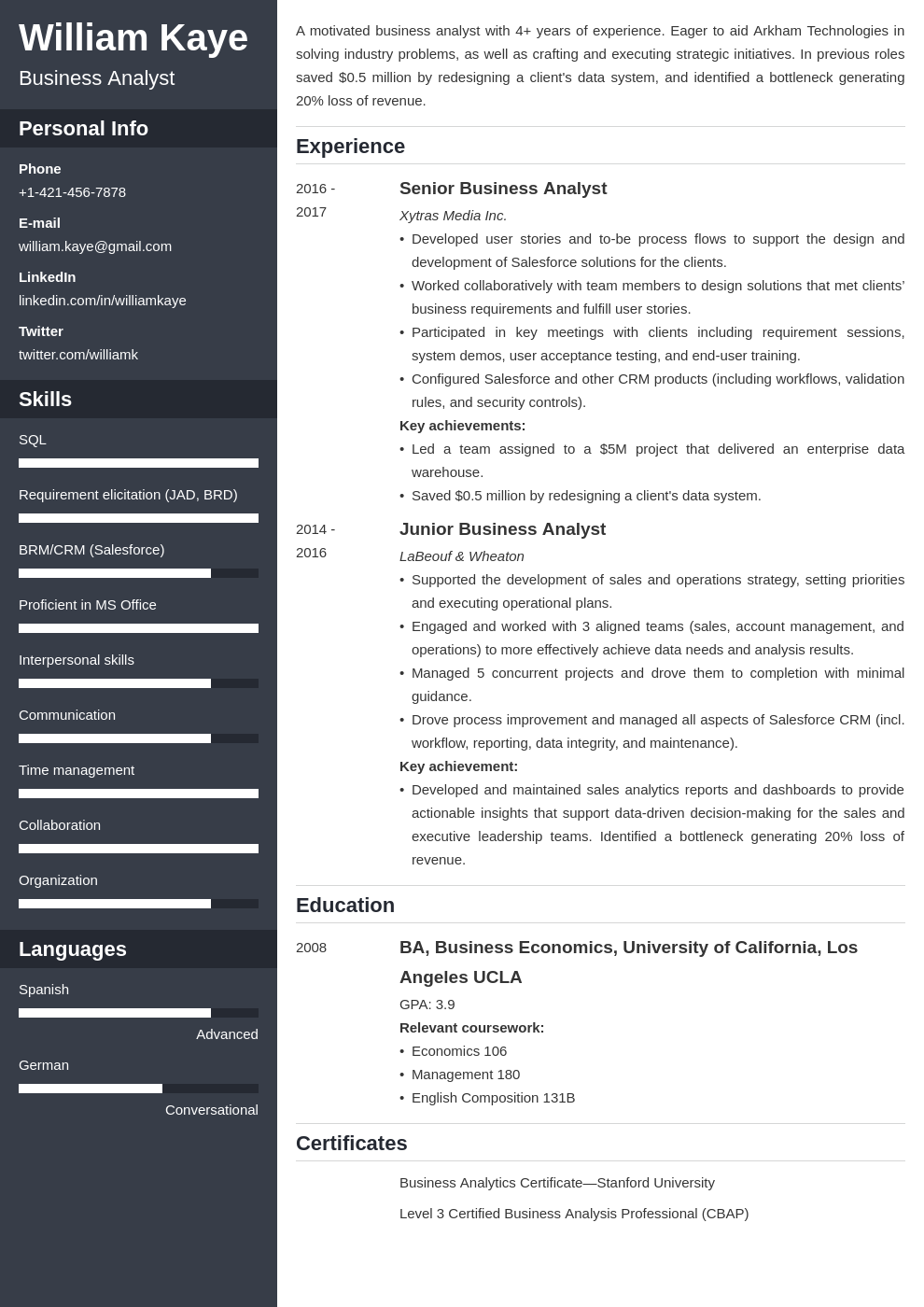 business analyst template cascade