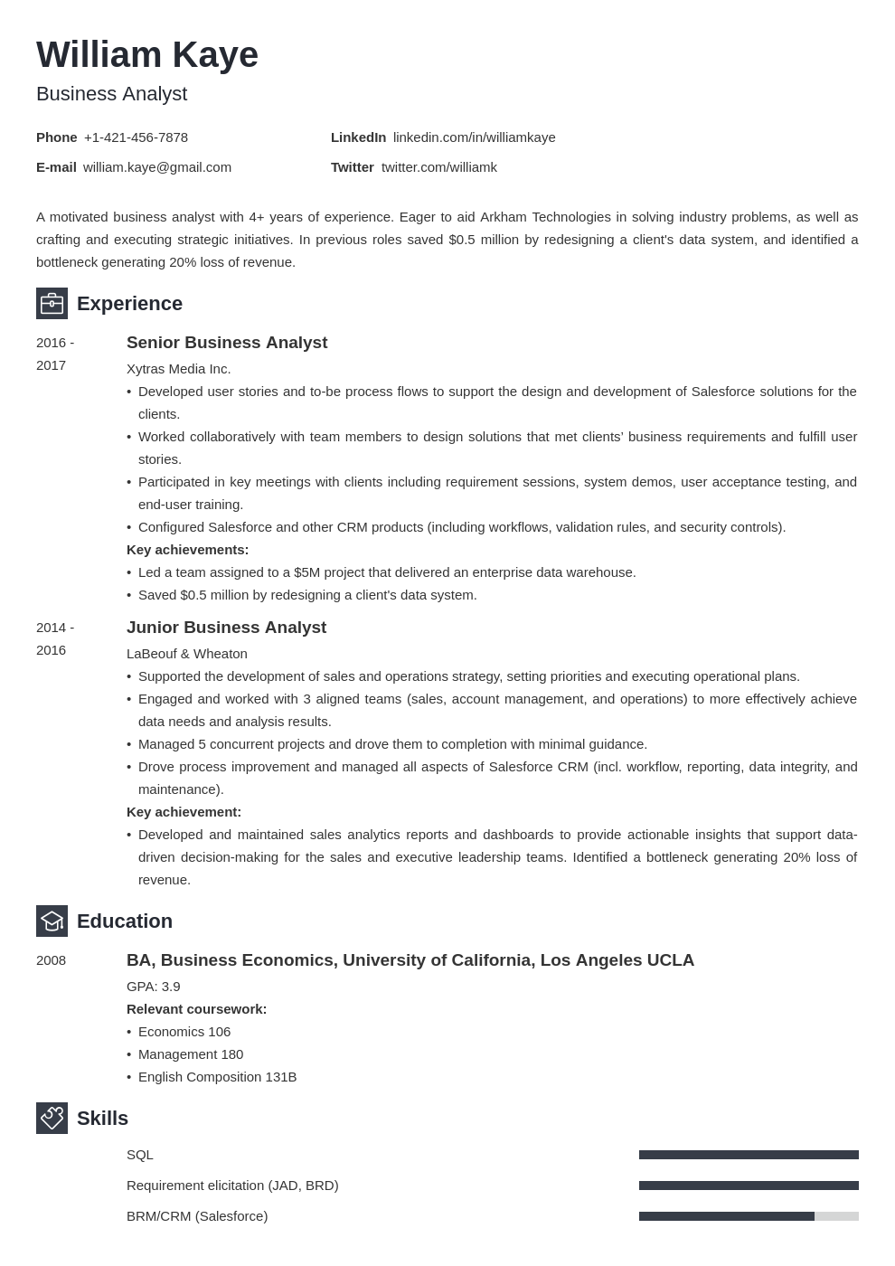 business analyst template newcast