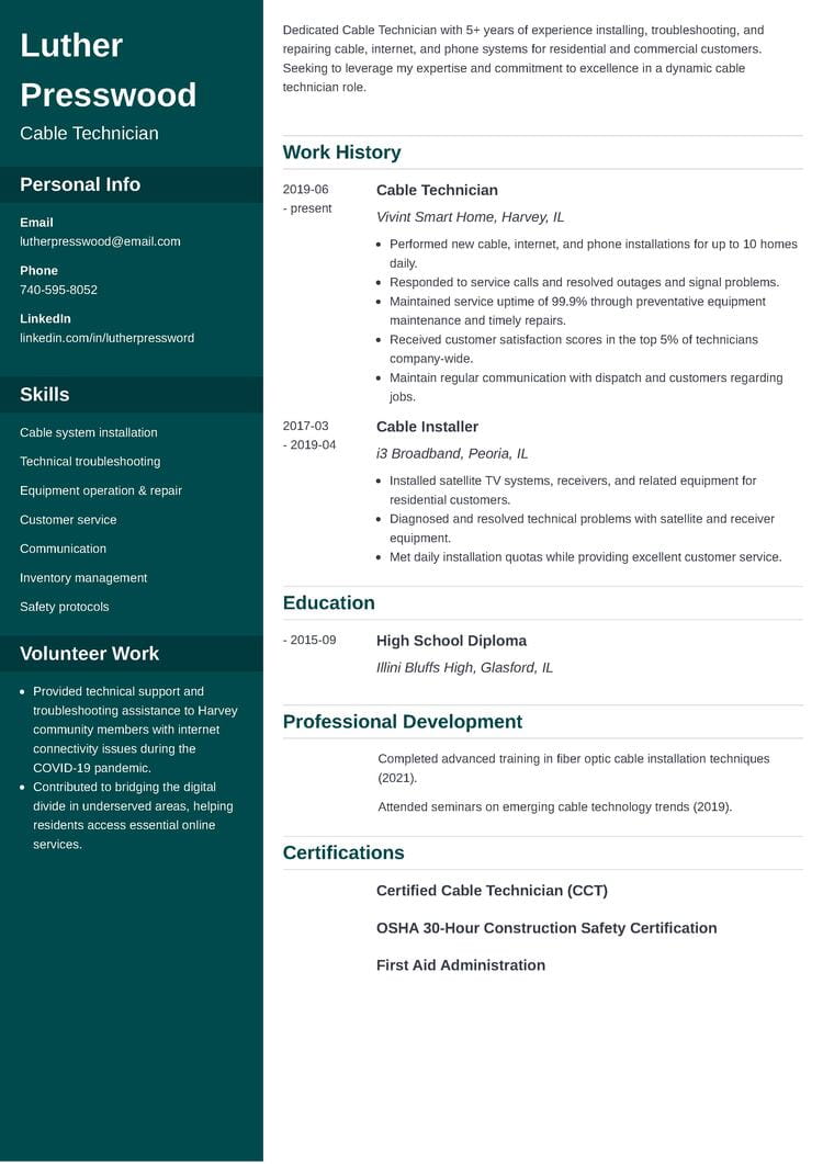cable technician resume