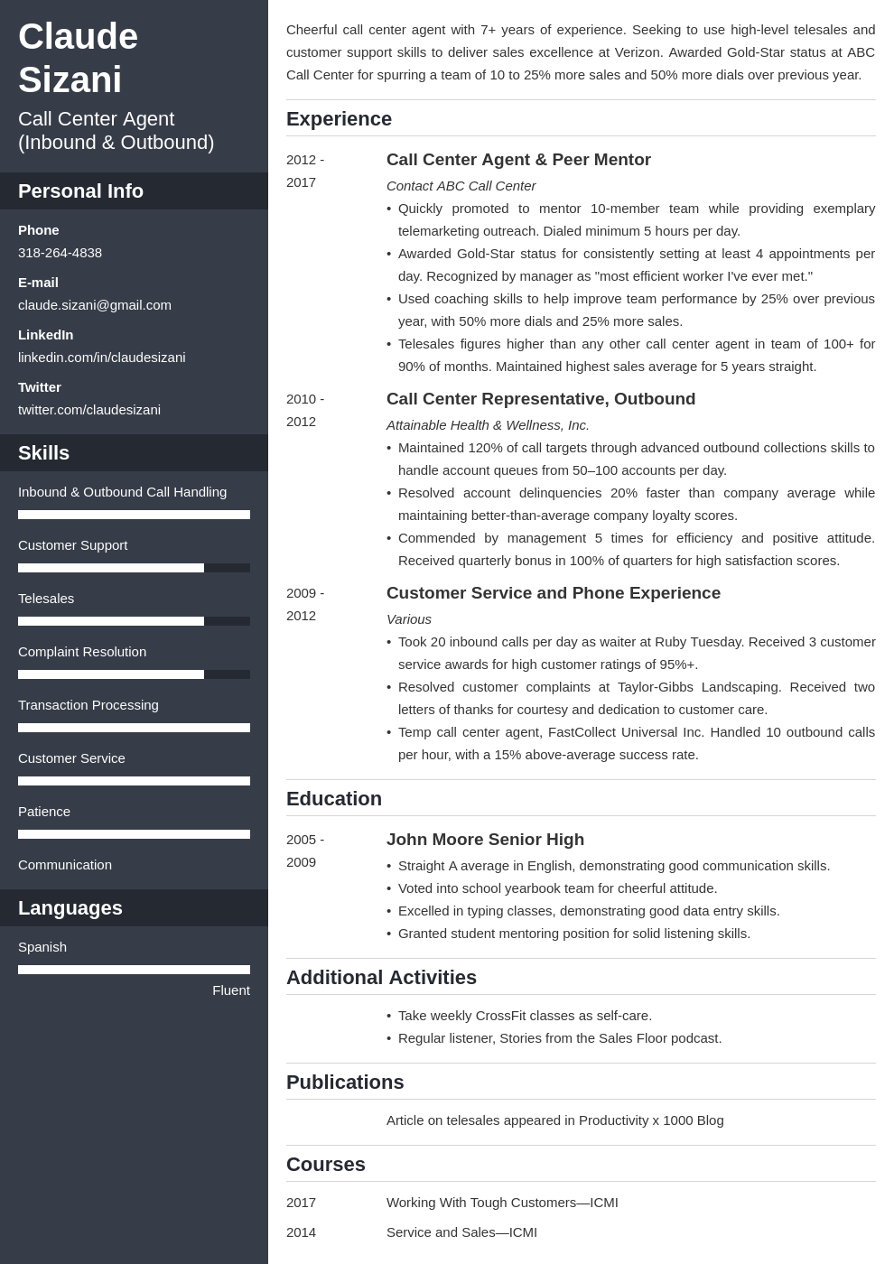 Call Centre CV Sample—25+ Examples and Writing Tips