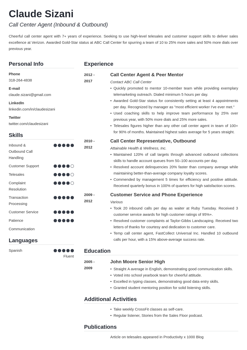 Call Centre Cv Sample—25+ Examples And Writing Tips