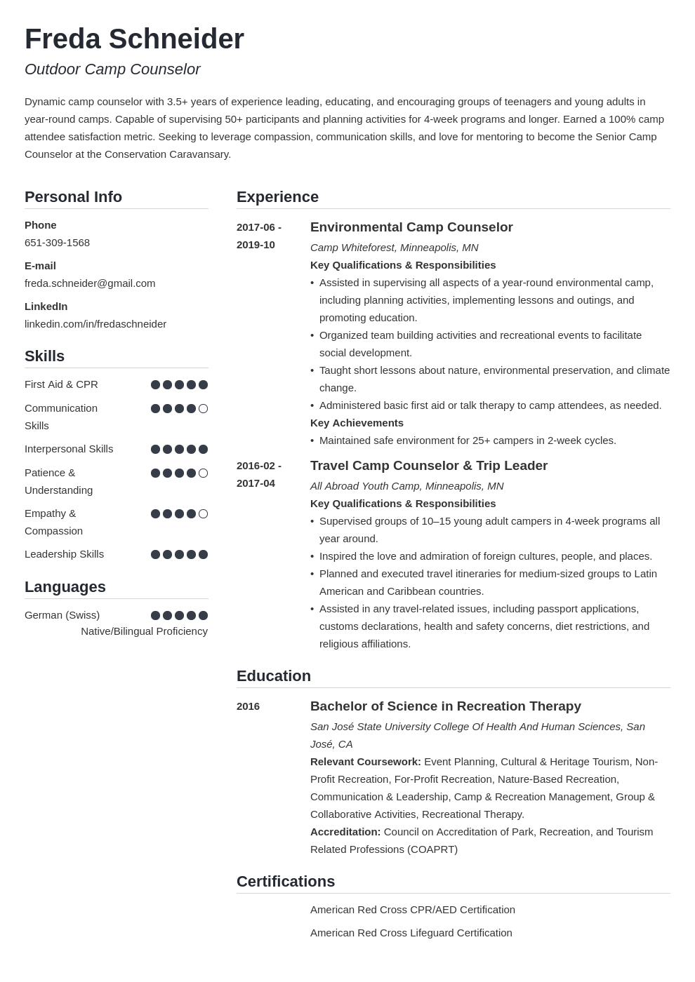 Camp Counsellor Cv Examples And 25 Writing Tips