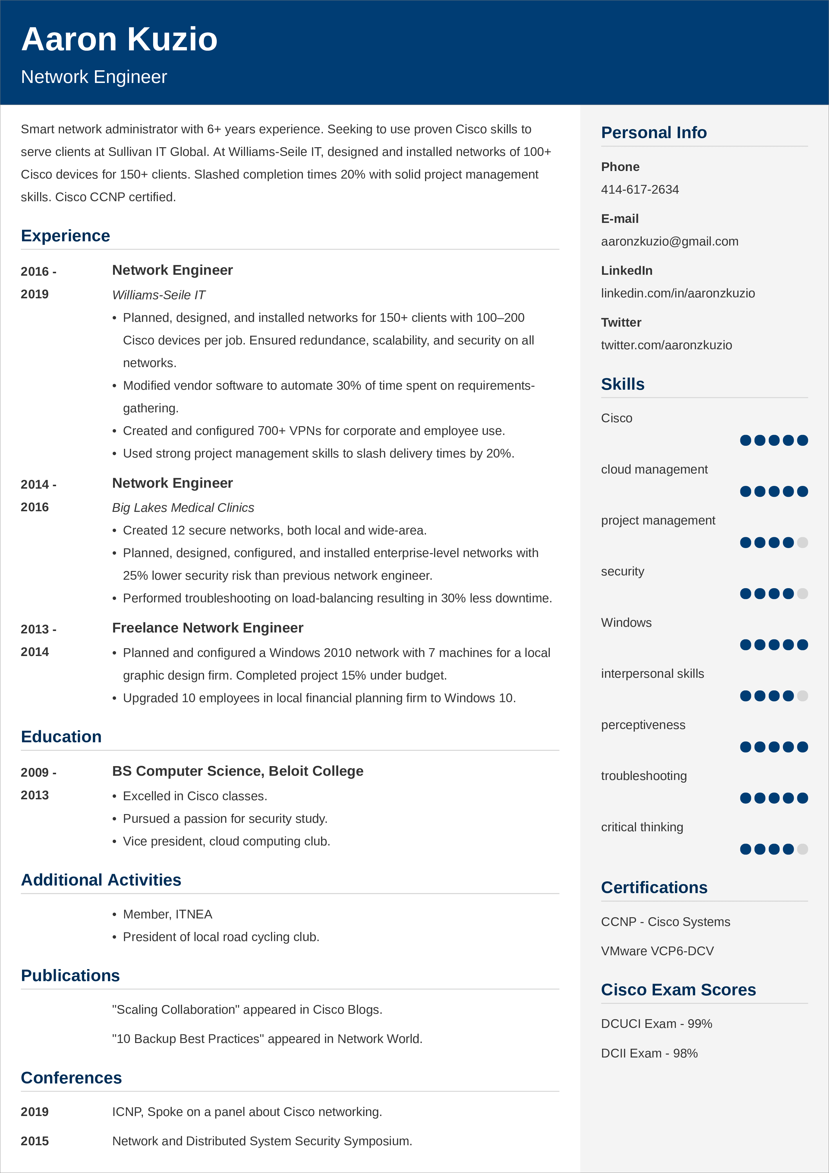 skills for a cv example