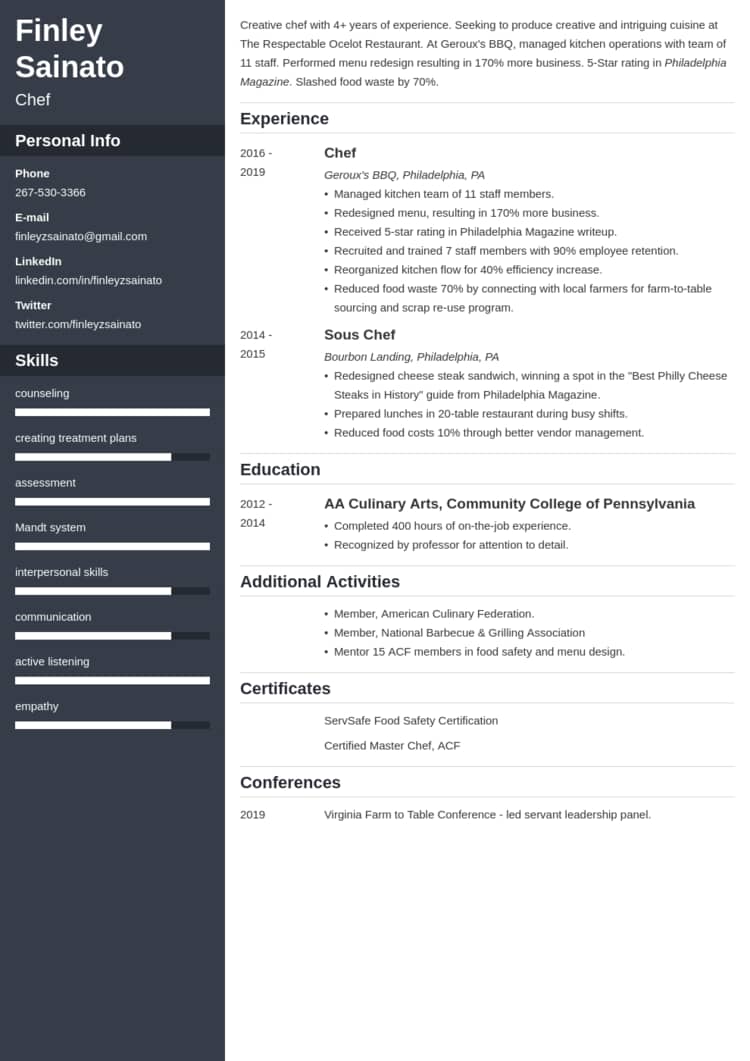 chef resume example