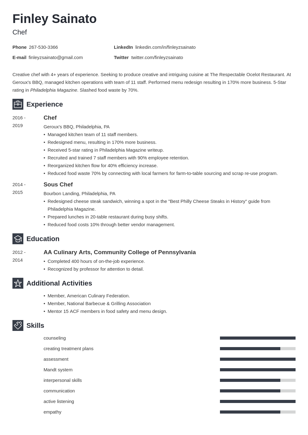 Chef Resume Examples: 25+ Writing Tips, Template & Skills